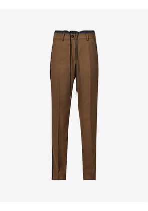 Drawstring-waist straight-leg mid-rise woven trousers
