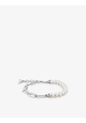 Link sterling-silver, pearl and zirconia bracelet
