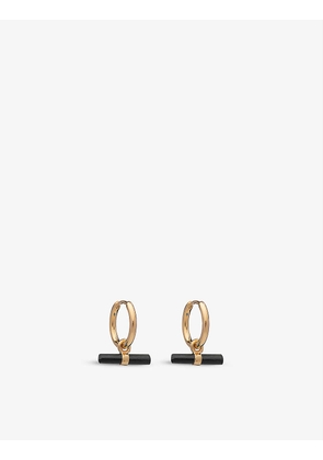 Mini T-bar 22ct yellow gold-plated sterling silver and onyx huggie hoop earrings