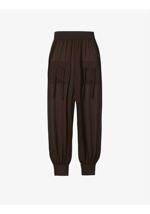 Drawstring tapered high-rise silk trousers