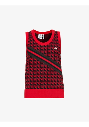 Brand-embroidered geometric-pattern knitted vest