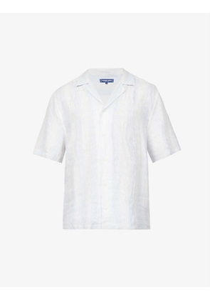Roberto geometric-print regular-fit linen shirt