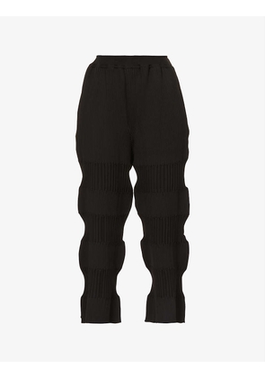 Fluted mid-rise recycled-polyester knitted trousers