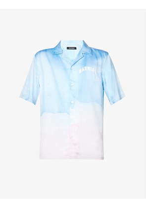 Watercolour brand-print regular-fit silk shirt