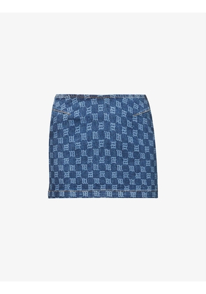 Monogrammed fitted recycled cotton and polyester-blend mini skirt