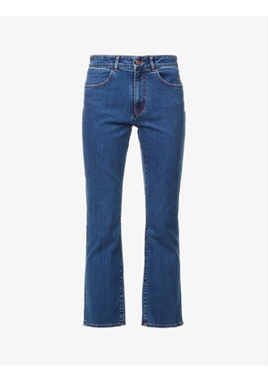 Embroidered straight-leg high-rise stretch-denim jeans