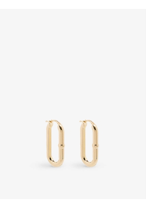 Oval embossed 18ct yellow gold-plated sterling silver hoop earrings
