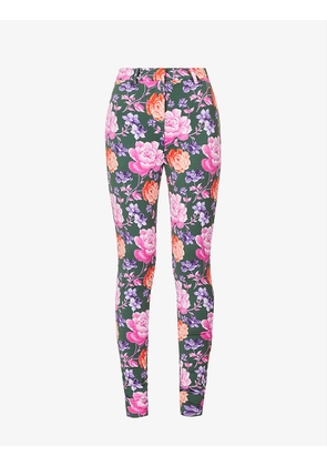 Floral-print zipped-hem slim-leg mid-rise stretch-woven trousers