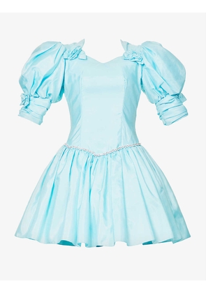 Puff-sleeve upcycled mini dress