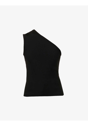 One-shoulder ribbed stretch-woven tank top