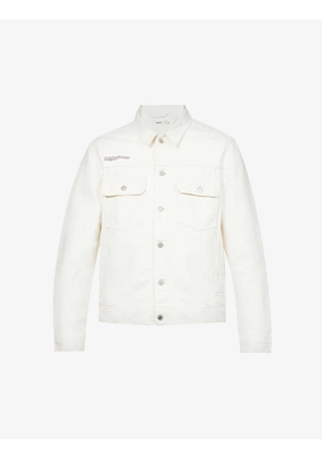 Brand-print boxy-fit organic-cotton and hemp-blend jacket