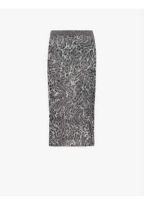 Snake-print high-waist stretch-woven midi skirt