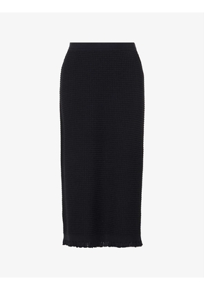 Lace-trim high-rise cotton-blend midi skirt