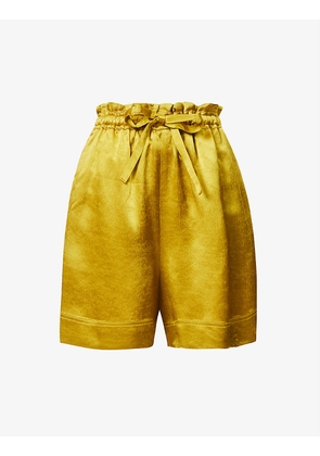 Villarricn crinkle-texture mid-rise satin shorts