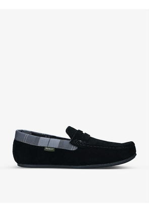 Porterfield checked-trim suede and cotton slippers