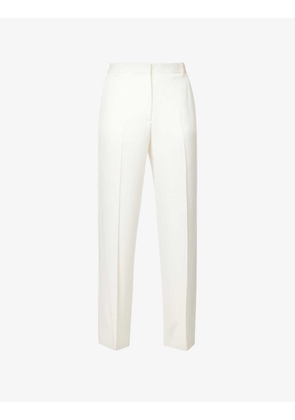 Pleated darted-back straight-leg mid-rise woven trousers