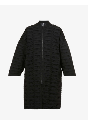 Façade gathered-knit relaxed-fit recycled-polyester coat