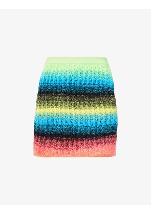 Striped high-waist stretch-knit mini skirt