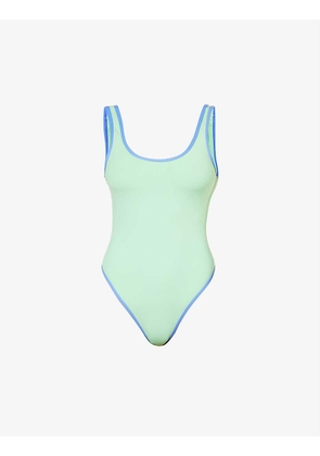 Piped square-neck swimsuit