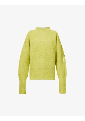 Brand-patch relaxed-fit woven-knit jumper