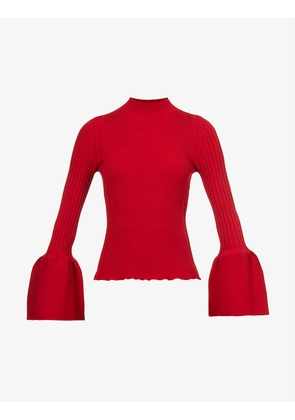 Pottery flared-sleeve recycled-polyester knitted top