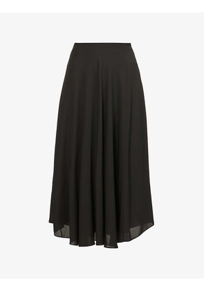 Asymmetric-hem high-waisted recycled-polyester maxi skirt