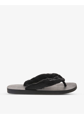 Top Home Fluffy logo-embossed faux-fur and rubber flip flops