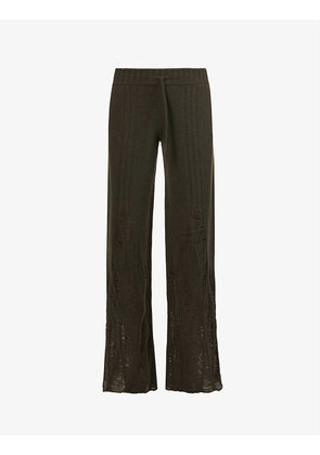 Distressed wide-leg high-rise wool and cashmere-blend trousers