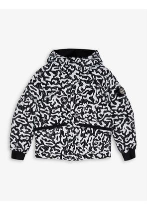 Badge-patch graphic-print shell-down jacket 8-14 years