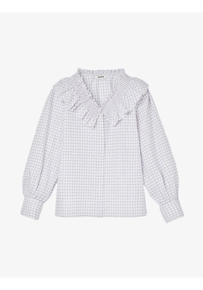 Devie check-print cotton blouse