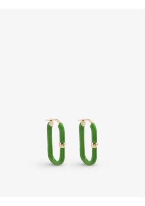 Oval embossed enamel and 18ct yellow gold-plated sterling silver hoop earrings