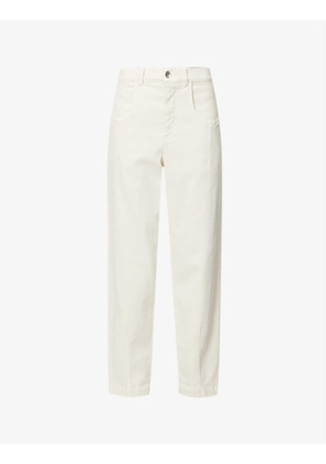 Cropped patch-pocket wide-leg high-rise stretch-cotton trousers