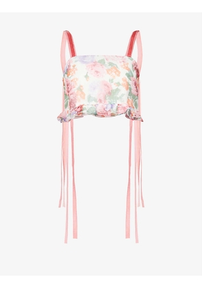 Picture floral-print organza top