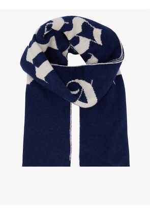 Logo-intarsia double-sided knitted scarf
