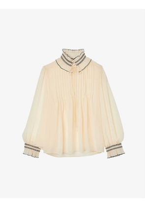 Jacinthe frilled-neck pleated chiffon blouse