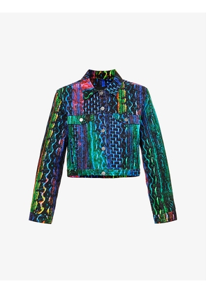 Abstract-print button-up boxy-fit cotton-twill jacket