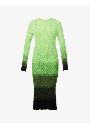 Panelled cotton-blend knitted midi dress