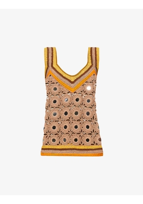 Marimba crochet V-neck cotton-knitted top