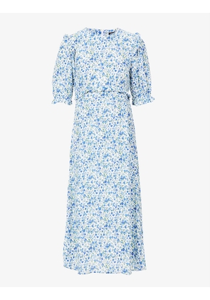 Nobody's Child Summer Women's White and Blue Viscose Floral Felicia Crepe Midi Dress, Size: 6