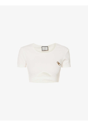 Slim-fit brand-plaque recycled-cotton and recycled-polyester-blend crop top