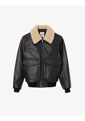 Contrast collar leather aviator jacket