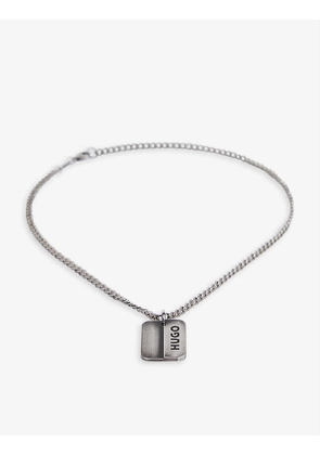 Logo-engraved silver-tone stainless-steel dog-tag necklace