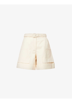 Relaxed-fit wide-leg high-rise cotton-twill shorts
