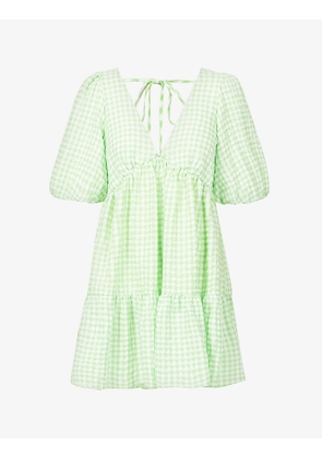 Vienna puff-sleeved gingham organic-cotton-blend mini dress