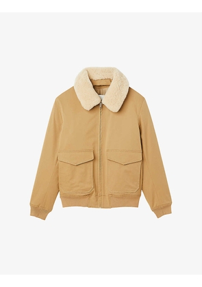 Sheepskin-collar cotton aviator jacket