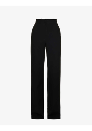 Structured-waist straight-leg mid-rise woven trousers