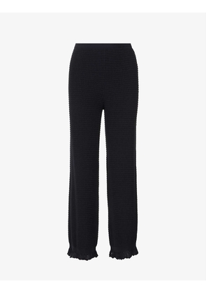 Lace-trim relaxed high-rise cotton-blend trousers