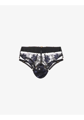 Vita floral-embroidered high-rise stretch-woven thong