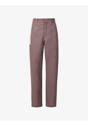 Contrast-panel brand-patch regular-fit straight-leg cotton trousers