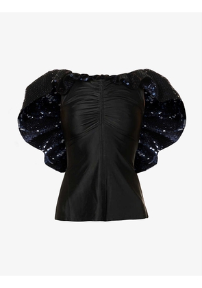 Sequin-embellished off-shoulder woven top